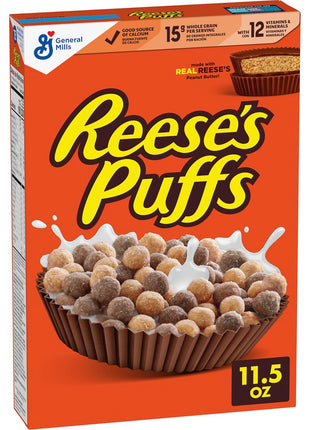 REESE'S PUFFS Breakfast Cereal, Chocolatey Peanut Butter Cereal, 11.5 oz