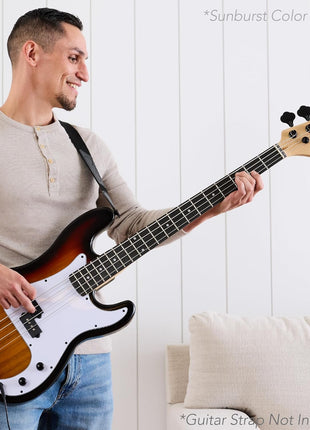 Best Choice Products Full Size Beginner 4-String Electric Bass Guitar, Wooden PB-Style Bass Starter Set w/Padded Carrying Case - Black/White