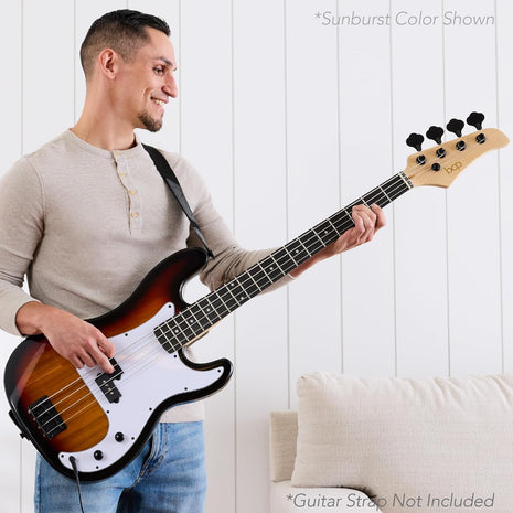 Best Choice Products Full Size Beginner 4-String Electric Bass Guitar, Wooden PB-Style Bass Starter Set w/Padded Carrying Case - Black/White