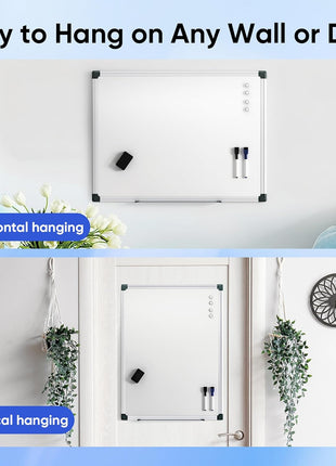 VUSIGN 24" x 18" Magnetic Whiteboard for Wall, Dry Erase Board with Silver Frame, Hanging White Board for Office, Home, School, Dorm – Includes Markers, Magnets & Eraser