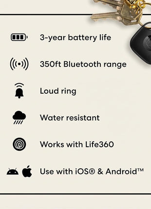 Life360 Tile Starter Pack - Bluetooth Trackers and Item Finders for Keys, Wallets & More. Both iOS and Android Compatible. Phone Finder. 2-Pack (Black Mate/Slim)