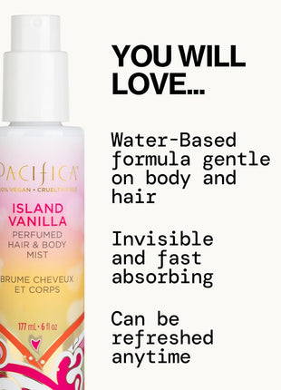 Pacifica Island Vanilla Hair Mist Perfume and Full Body Spray for Women - Fragrance Spray for A Mood-Lifting Experience, Paraben-Free, Clean Beauty No Alcohol, Vegan & Cruelty-Free, 6 oz oz