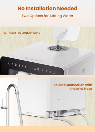 Countertop Dishwasher with Water Softener & Enhanced Energy Efficiency | Portable Dishwasher with 8 Wash Programs, Child Lock & Delayed Start Function, 5L Built-In Water Tank, No Installation Needed