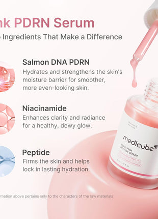 medicube PDRN Pink Peptide Serum with Salmon DNA | Pink Glow Serum with Peptides & Niacinamide for Hydration & Firm-Looking Skin | Uneven Tone Care | Korean Skincare, 1.01 fl. Oz
