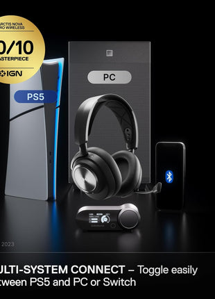 SteelSeries Arctis Nova Pro Wireless Multi-System Gaming Headset - Premium Hi-Fi Drivers - Active Noise Cancellation - Infinity Power System - Stealth Retractable Mic - PC, PS5/PS4, Switch, Mobile