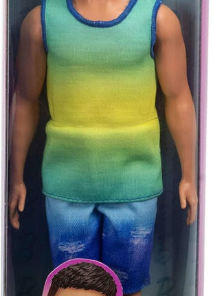 Barbie Fashionistas Ken Doll #236 with Black Hair | Wearing Blue and Green Ombre Tank with Jean Shorts and Silver Sneakers