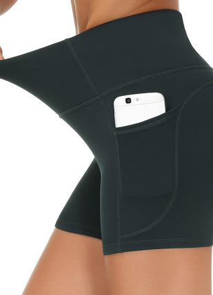 THE GYM PEOPLE High Waist Yoga Shorts for Women Tummy Control Fitness Athletic Workout Running Shorts with Deep Pockets (Medium, Black)