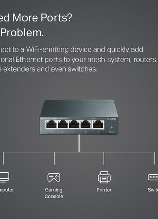 TP-Link TL-SG105, 5 Port Gigabit Unmanaged Ethernet Switch, Network Hub, Ethernet Splitter, Plug & Play, Fanless Metal Design, Shielded Ports, Traffic Optimization