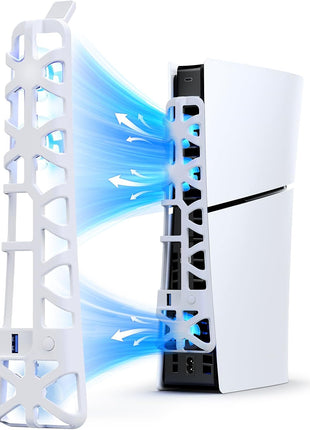 NexiGo PS5 Slim Silent Enhanced Cooling Fan with Adjustable Speed, Auto Power On/Off, with USB 3.0 Port, Efficient Cooling System for Both PS5 Slim Disc and Digital Editions (White)