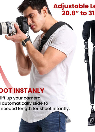 waka Rapid Camera Neck Strap with Quick Release and Safety Tether | Adjustable Camera Shoulder Sling Strap for Nikon Canon Sony Olympus DSLR Camera - Black