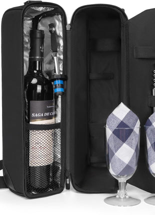 ALLCAMP Wine Bag   Insulated Cooler Bag with Wine Glasses, Bottle Opener & Wine Accessories for Wine Lovers   Portable Wine Gift Bag for Travel, Picnics, and Gift Ideas(Black)