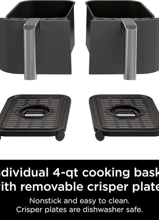 Ninja DZ201 Foodi 8 Quart 6 in 1 DualZone 2 Basket Air Fryer with 2 Independent Frying Baskets, Match Cook & Smart Finish to Roast, Broil, Dehydrate & More for Quick, Easy Meals, Grey