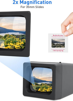35mm Slide Film Viewer, 2X Magnification Slide Viewer, Desk Top LED Lighted Illuminated Viewing Old Slides (2 AAA Batteries Included)