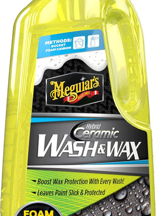 Meguiar's Hybrid Ceramic Wash & Wax - Sophisticated Car Wash Gently Cleans and Adds Shine and Slickness While Boosting Paint with Hybrid Ceramic Wax and Extreme Water Beading - 48oz