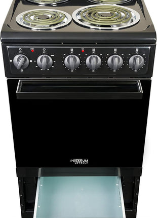 Premium Levella PRE2027GB 20 in Freestanding Electric Range with 4 Coil Burners and 2.2 Cu. Ft. Single Oven Capacity with Lower Storage Drawer in Black