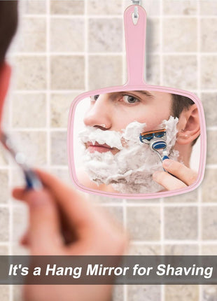 Gladmart 10.3" L x 7.4" W Hand Mirror with Handle, Pink | Salon Mirror Hand Held, Hanging Mirror, Hand Mirror for Men and Women, Shaving and Makeup, Distortion-Free, Barber Mirror