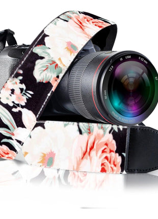Camera Strap - Shoulder, Crossbody & Neck Camera Strap for Photographers, Fits All Cameras, Canon Nikon Sony Fujifilm, Padded Strap W/ Quick Release, Embroidered Cotton & Leather Ends, Blue