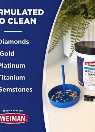 Weiman Fine Jewelry Cleaner Liquid with Cleaning Brush – Restores Shine & Brilliance to Gold, Platinum, Precious Gemstones & Diamond Jewelry, 6 Oz