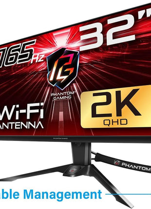 ASRock Phantom Gaming Monitor 32 inch (31.5 inch viewable) QHD 2560 x 1440 (2K) 165 Hz (144Hz and Higher) Wi-Fi Antenna FreeSync Premium (AMD Adaptive Sync) Built-in Speakers, PG32QF2B