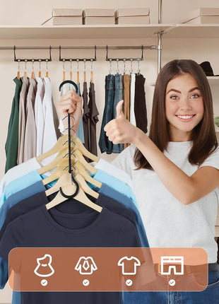 HOUSE DAY Black Magic Space Saving Hangers 10 Pack, Premium Smart Hanger Hooks, Sturdy Cascading Hangers with 5 Holes for Heavy Clothes, Closet Organizers and Storage, College Dorm Room Essentials