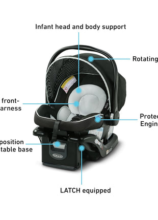 Graco® SnugRide Lite LX Infant Car Seat, Lightweight Rear-Facing Seat for Babies 4–30 lb, 4-Position Adjustable Base, Latch Installation & ProtectPlus Engineered, Studio