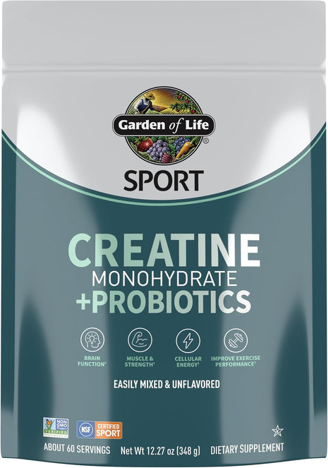 Garden of Life Sport Creatine Monohydrate + Probiotics Powder, 60 Servings