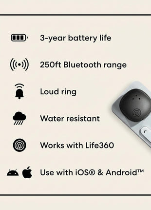 Life360 Tile Sticker - Small Bluetooth Tracker, Remote Finder and Item Locator for Bikes, Glasses and More. Both iOS and Android Compatible. Phone Finder. 1-Pack (Black)