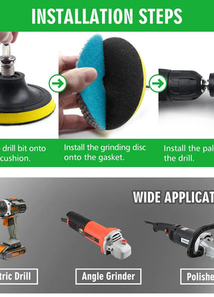 4 Inch Diamond Polishing Pads with 5/8''-11 Backer Pad, 12PCS Wet/Dry Granite Stone Polish Pad Kit for Drill, Grinder, Polisher, 50-6000 Grit Polishing Pad for Concrete Marble Rock Countertop Quartz