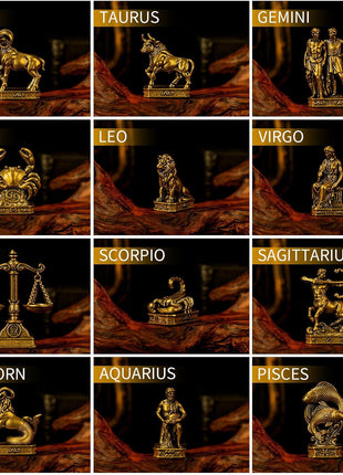 Aries – 100% Solid Brass Aries Ram Zodiac Sculpture – Handcrafted Retro Collectible Figurine for Desk & Home Decor, Unique Astrology Gift