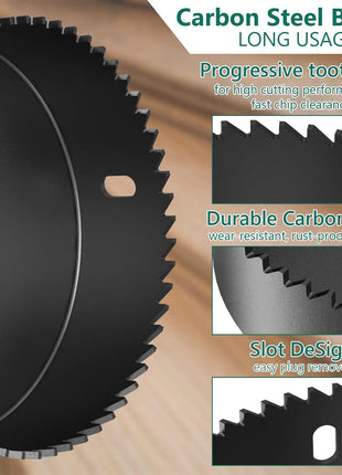 Hole Saw Set HYCHIKA 19 Pcs Hole Saw Kit with 3/4"-6"(19-152mm) 13Pcs Saw Blades, 2 Mandrels, 2 Drill Bits, 1 Installation Plate, 1 Hex Key, Ideal for Soft Wood, Plywood, Drywall, PVC