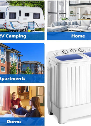 Giantex Portable Mini Compact Twin Tub Washing Machine 20lbs Washer Spain Spinner Portable Washing Machine, Blue+ White