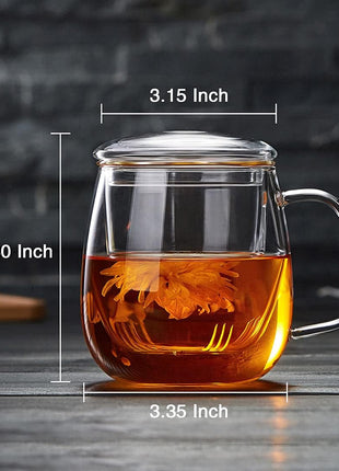 DOPUDO Glass Tea Cup with Infuser and Lid, 17.6oz/520ml Large Borosilicate Teacup,Tea Glass, Clear Mug for Loose Leaf Tea, Blooming Tea, Microwave & Dishwasher Safe   Tea Maker Gift for Birthday
