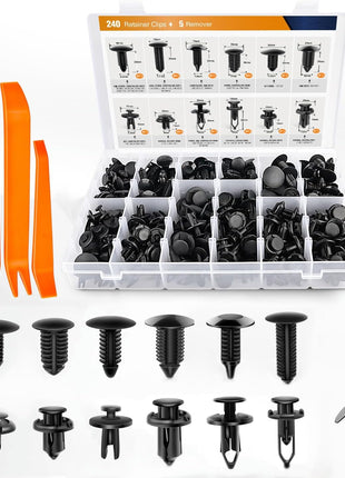 GOOACC 240PCS Bumper Retainer Clips Car Plastic Rivets Fasteners Push Retainer Kit 12 Popular Sizes Auto Push Pin Rivets Set -Door Trim Panel Fender Clips for GM Ford Toyota Honda Chrysler