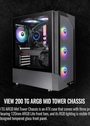 Thermaltake View 200 TG ARGB Motherboard Sync ATX Tempered Glass Mid Tower Computer Case with 3x120mm Front ARGB Fan, CA-1X3-00M1WN-00