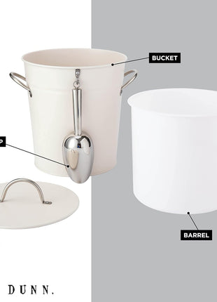 Rae Dunn Ice Bucket with Scoop   Stainless Steel Bucket with Handle, Lid and Ice Scooper   4 Qt. Storage Bin for Ice Cubes for Bars, Parties, Backyard Barbeques, Picnics, and Camping (White)