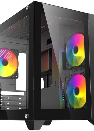 DIYPC ARGB-Q3.R2-BK Black USB3.0 /Type C Tempered Glass Micro ATX Gaming Computer Case w/Dual Tempered Glass Panel and 3 x ARGB Fans (Pre-Installed)