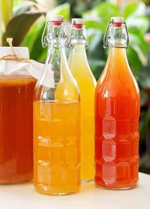 Flip Top Glass Bottle [1 Liter / 33 fl. oz.] [Pack of 6] – Swing Brewing with Stopper for Beverages, Oil, Vinegar, Kombucha, Beer, Water, Soda, Kefir Airtight Lid & Leak Proof Cap Clear