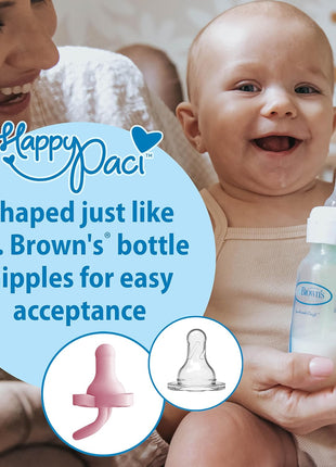 Dr. Brown's HappyPaci 100% Silicone Baby Pacifier, Contoured One-Piece Design, Light Pink/Pink/White, 0-6m, BPA-Free, 3-Pack