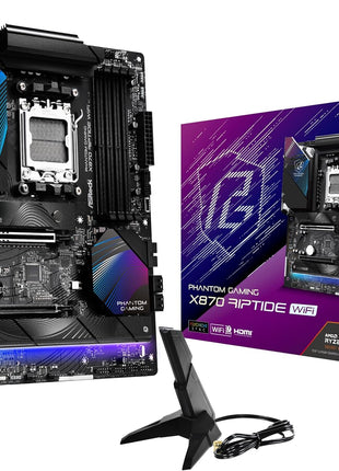 ASRock Phantom Gaming X870 Riptide WiFi 7 AMD Ryzen Socket AM5 ATX Motherboard DDR5 DIMMs 8000 MHz 256 GB USB4 M.2 SATA3 6.0 Gb/s