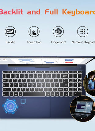 NIMO 15.6 IPS-FHD-Laptop, 16GB RAM 1TB SSD Intel Pentium Quad Core N100, Backlit Keyboard Fingerprint (Beat to i3-1115G4 Up to 3.4GHz) Computer for Student-Home WiFi 6 BT5.2 Win 11