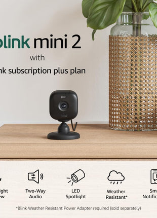 Blink Mini 2 — Home Security & Pet Camera with HD video, color night view, motion detection, two-way audio, and built-in spotlight — 1 camera (White)