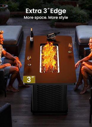 Ciays 43-Inch Rectangular Propane Fire Pit with 60,000 BTU Output, Fire Pit Table Premium Gas for Outside Patio with 304 Stainless Steel H-Burner, Glass Stones, and Wind Guard,Black