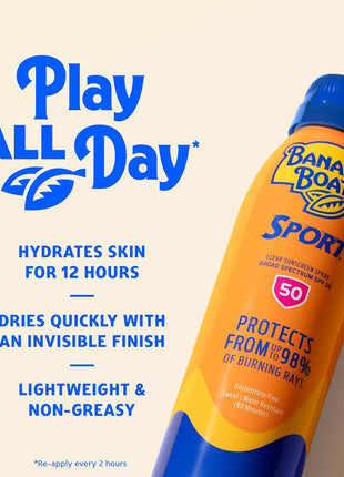 Banana Boat Sport Ultra SPF 50 Sunscreen Spray | Banana Boat Sunscreen Spray SPF 50, Water Resistant, Oxybenzone Free, Sunblock, 6oz each Twin Pack