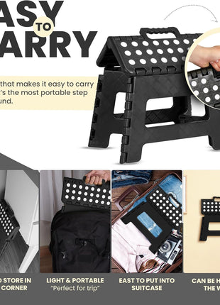 Utopia Home Folding Step Stool   (Pack of 1) Foot Stool with 9 Inch Height   Holds Up to 300 lbs   Lightweight Plastic Foldable Step Stool for Kitchen, Bathroom & Living Room (Black)