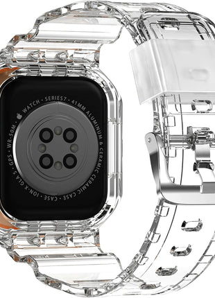 XYF Compatible for Crystal Clear Apple Watch Bands, 45mm 44mm Bumper Case for Men Women Jelly Sport Cover Strap for iWatch Ultra 3 2 Series 11 10 9 8 7 SE 6 5 4 3 (CrystalClear, 44/45)