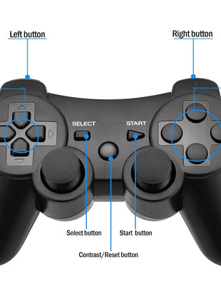 Diswoe Controller for PS-3, Wireless Bluetooth Controller Gamepad Joystick, Double Vibrating Controller for Play_station 3 with Charger Cable Cord Thump Grips