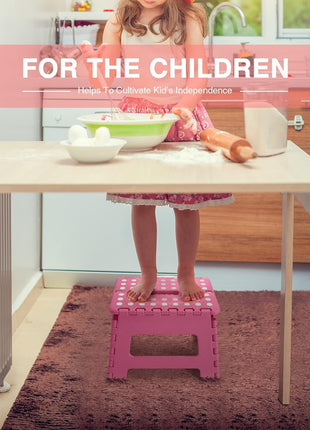 Dyforce Kids Step Stool 9 Inch, 300lbs Folding Step Stool for Toddler | Step stool Pink,Anti-slip Heavy Duty Stool with Handle, Lightweight Foldable Foot Stool for Bathroom Kitchen Bedroom Outdoor