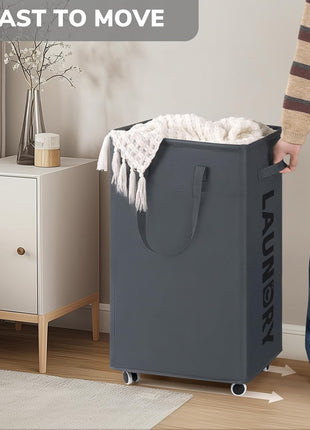 Goodpick Laundry Basket with Wheels, 75L Laundry Hamper, Dorm Room Essentials with Removable Wash Bag for Laundry Room, Rolling Laundry Basket with Handles, Grey