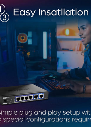 TRENDnet 6-Port 10G Switch, 4 x 2.5G RJ-45 Base-T Ports, 2 x 10G RJ-45 Ports, 60Gbps Switching Capacity, Wall Mountable, 10 Gigabit Network Connections, Lifetime Protection, Black, TEG-S762