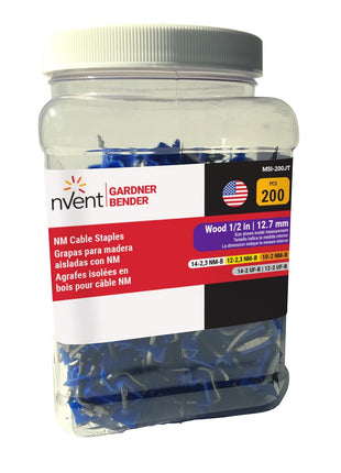 Gardner Bender MSI-200JT Insulated Metal Staple, 1⁄2, Secures: NM Electrical Cable, BX, MC, AC, and UF Cable, 200 Pack, Blue